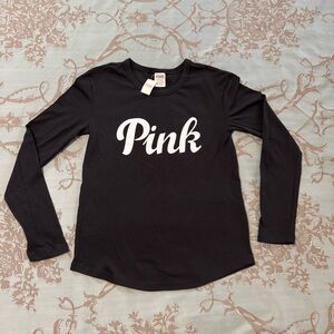 Victoria's Secret PINK Long Sleeve Tee Shirt Black White Size Small